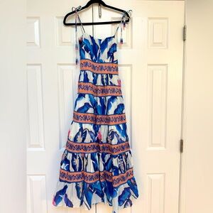 Farm Rio Off-White Blue Foliage Midi Dress